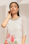 Shop_PREETI MEHTA_Ivory Georgette Viscose 60% Embroidered Floral Round Print Kurta Pant Set 