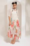 Buy_PREETI MEHTA_Ivory Georgette Viscose 60% Printed Floral Round Asymmetric Kurta With Pant _at_Aza_Fashions