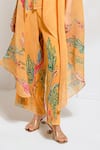 Shop_PREETI MEHTA_Yellow Lurex Chinon In 60% And 40% Polyester Printed Floral Cape Kaftan With Pant _Online_at_Aza_Fashions