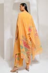 Shop_PREETI MEHTA_Yellow Lurex Chinon In 60% And 40% Polyester Printed Floral Cape Kaftan With Pant _at_Aza_Fashions