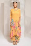 PREETI MEHTA_Yellow Georgette Viscose 60% Printed Floral Boat Flared Kurta With Pant _Online_at_Aza_Fashions