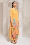 Shop_PREETI MEHTA_Yellow Georgette Viscose 60% Printed Floral Boat Flared Kurta With Pant _Online_at_Aza_Fashions