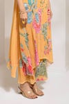 PREETI MEHTA_Yellow Georgette Viscose 60% Printed Floral Boat Flared Kurta With Pant _at_Aza_Fashions