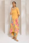 Buy_PREETI MEHTA_Yellow Georgette Viscose 60% Printed Floral Boat Flared Kurta With Pant _at_Aza_Fashions