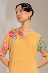 Buy_PREETI MEHTA_Yellow Georgette Viscose 60% Printed Floral Notched A-line Kurta With Pant _Online_at_Aza_Fashions