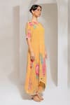 Shop_PREETI MEHTA_Yellow Georgette Viscose 60% Printed Floral Notched A-line Kurta With Pant _Online_at_Aza_Fashions