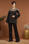 Buy_RIRASA_Black Satin Embroidered Sequin Round Top And Pant Set _at_Aza_Fashions