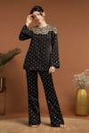 Buy_RIRASA_Black Satin Embroidered Sequin Round Top And Pant Set _Online_at_Aza_Fashions