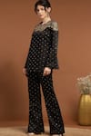 RIRASA_Black Satin Embroidered Sequin Round Top And Pant Set _at_Aza_Fashions