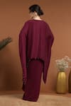 Shop_RIRASA_Maroon Lurex Crepe Embroidered Bead V Neck Sequin Kaftan And Draped Skirt Set _at_Aza_Fashions