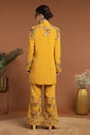 Shop_RIRASA_Yellow Crepe Embroidered Thread Blouse Sweetheart Jacket Pant Set _at_Aza_Fashions