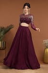 Buy_RIRASA_Purple Organza Embroidered Sequin Round Blouse And Lehenga Set _at_Aza_Fashions