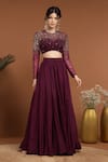 Buy_RIRASA_Purple Organza Embroidered Sequin Round Blouse And Lehenga Set _Online_at_Aza_Fashions