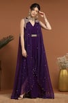 Buy_RIRASA_Purple Georgette Embroidered Sequin V Neck Draped With Asymmetric _at_Aza_Fashions