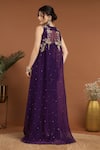 Shop_RIRASA_Purple Georgette Embroidered Sequin V Neck Draped With Asymmetric _at_Aza_Fashions