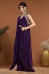 Shop_RIRASA_Purple Georgette Embroidered Sequin V Neck Draped With Asymmetric _Online_at_Aza_Fashions