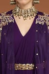 RIRASA_Purple Georgette Embroidered Sequin V Neck Draped With Asymmetric _at_Aza_Fashions