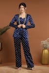 Buy_RIRASA_Blue Satin Embroidered Sequin Jacket Shawl Collar Work Pant Set _Online_at_Aza_Fashions