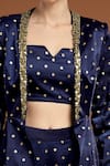 Buy_RIRASA_Blue Satin Embroidered Sequin Jacket Shawl Collar Work Pant Set 