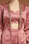 RIRASA_Pink Satin Embroidered Sequin Jacket Shawl Collar And Pant Set _Online_at_Aza_Fashions