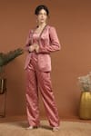 RIRASA_Pink Satin Embroidered Sequin Jacket Shawl Collar And Pant Set _at_Aza_Fashions