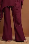 RIRASA_Wine Lurex Crepe Embroidered Sequin V Asymmetric Neckline Kaftan And Pant Set _Online_at_Aza_Fashions