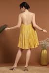 Shop_RIRASA_Yellow Lurex Georgette Halter Shimmer Gathered Short Dress _at_Aza_Fashions