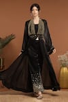 Buy_RIRASA_Black Shimmer Organza Embroidered Ghungroo Lapel Collar Cape Pant Set _at_Aza_Fashions