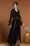 Buy_RIRASA_Black Shimmer Organza Embroidered Ghungroo Lapel Collar Cape Pant Set _Online_at_Aza_Fashions