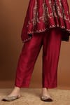 RIRASA_Red Silk Blend Embroidered Sequin Notched Panelled Asymmetric Kurta And Pant Set _Online_at_Aza_Fashions