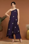 Buy_RIRASA_Purple Silk Blend Embroidered Bead One-shoulder Kurta And Pant Set _at_Aza_Fashions