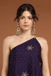 RIRASA_Purple Silk Blend Embroidered Bead One-shoulder Kurta And Pant Set _at_Aza_Fashions