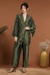 Buy_RIRASA_Green Tissue Embroidered Thread Lapel Collar Floral Jacket And Pant Set _at_Aza_Fashions