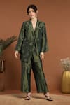 Buy_RIRASA_Green Tissue Embroidered Thread Lapel Collar Floral Jacket And Pant Set _Online_at_Aza_Fashions