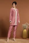 RIRASA_Pink Silk Embroidered Thread Round Kurta And Pant Set _at_Aza_Fashions