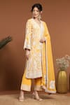 RIRASA_Yellow Georgette Embroidered Thread Notched Floral Bird Kurta Set _at_Aza_Fashions