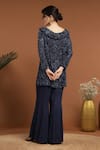 Shop_RIRASA_Blue Georgette Embroidered Sequin Collared Round And Bead Kurta Set _at_Aza_Fashions