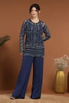 Buy_RIRASA_Blue Crepe Embroidered Sequin Round Tasseled Jacket Pant Set _at_Aza_Fashions