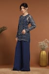 Shop_RIRASA_Blue Crepe Embroidered Sequin Round Tasseled Jacket Pant Set _Online_at_Aza_Fashions