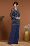 RIRASA_Blue Crepe Embroidered Sequin Round Tasseled Jacket Pant Set _at_Aza_Fashions