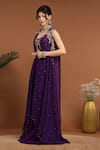 Shop_RIRASA_Purple Georgette Embroidered Sequin Sweetheart Floral Cape Sharara Set _Online_at_Aza_Fashions