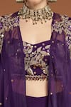 RIRASA_Purple Georgette Embroidered Sequin Sweetheart Floral Cape Sharara Set _at_Aza_Fashions