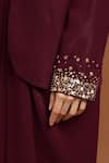 Buy_RIRASA_Wine Lurex Crepe Embroidered Sequin Jacket Shawl Collar Draped Skirt Set _Online_at_Aza_Fashions