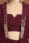 RIRASA_Wine Lurex Crepe Embroidered Sequin Jacket Shawl Collar Draped Skirt Set _at_Aza_Fashions