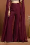 Shop_RIRASA_Wine Crepe Embroidered Sequin Blouse Straight Long Cape Pant Set _Online_at_Aza_Fashions