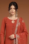 Buy_RIRASA_Orange Georgette Ghungroo Embellished Tie Up Kalidar Anarkali With Dupatta 