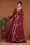 Buy_RIRASA_Maroon Georgette Embroidery Ghungroo Embellished Tie Up Anarkali With Dupatta _at_Aza_Fashions