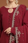 Buy_RIRASA_Maroon Georgette Embroidery Ghungroo Embellished Tie Up Anarkali With Dupatta 