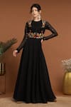 Buy_RIRASA_Black Georgette Embroidery Sequin Floral Thread Jacket With Work Anarkali _at_Aza_Fashions