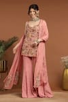 Buy_RIRASA_Pink Georgette Embroidery Sequin Sweetheart Neck Gul Kurta Sharara Set _at_Aza_Fashions